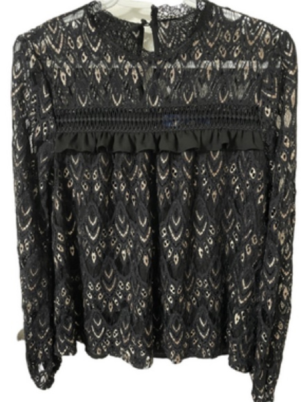 Blue Rain Black Lace Long-Sleeve Blouse